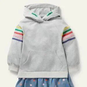 Mini Boden Girls Gray Hoodie Dress Rainbow Polka Dot Skirt Cozy Cotton 11-12 Yrs
